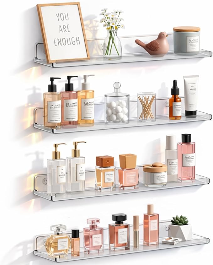 Lifewit Floating Shelves for Bathroom, Acrylic Display Shelf Wall Mounted for by Lifewit