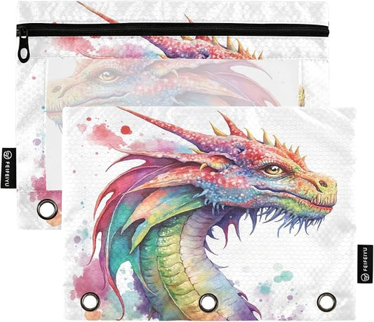 Watercolor Dragon Pencil Pouch for 3 Ring Binder, 2 Pack Waterproof Pencil Bags by BOENLE-WELCOMEYOURCOMING