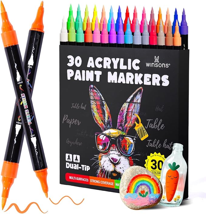 WINSONS Acrylic Markers, 30 Dual-Tip Paint Pens by WINSONS