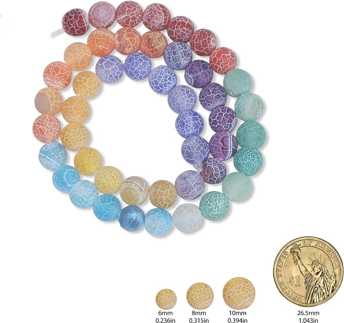 60pcs Natural Matte Rainbow Oxidized Gemstone Beads，6mm Frosted Round Loose - Image 2