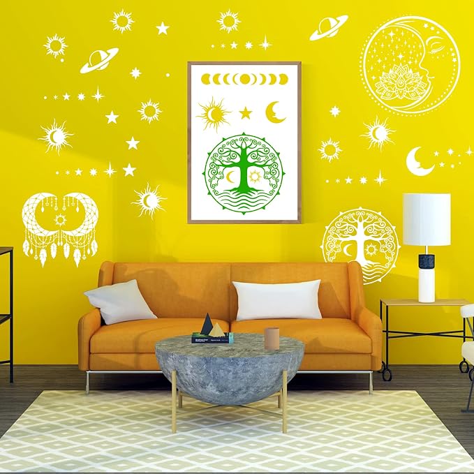 9 Pieces Large Mandala Sun and Moon Stencil Butterfly Flower Tree Paint Stencils - Image 8