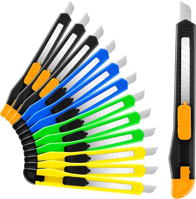16 Pack Box Cutter Retractable, 9mm Wide Utility Knife, Box Opener, Disposable by TIFICAL