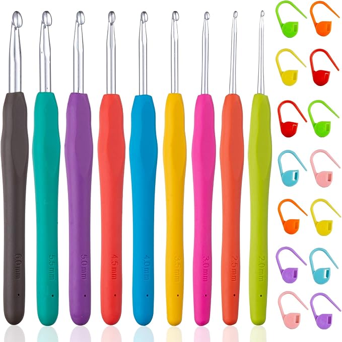 Vodiye 9 Sizes Crochet Hooks 2.0–6.0mm, Ergonomic Crochet Hook Set, Crochet by Vodiye