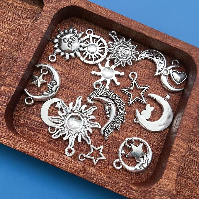 WOCRAFT 120pcs Antique Silver Sun Moon Star Charms - Image 4