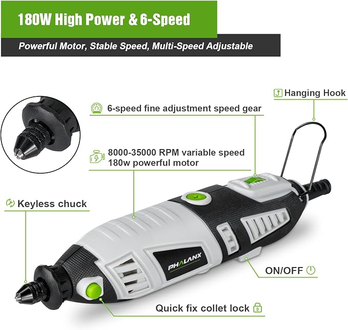 PHALANX 180W Rotary Tool Kit, 1.5-Amp 6 Variable Speed - Image 2