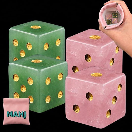 2PCS Crystal D6 Dice, 16mm Natural Gemstone Mahjong Dice Set Stone Dice by YEMEKO