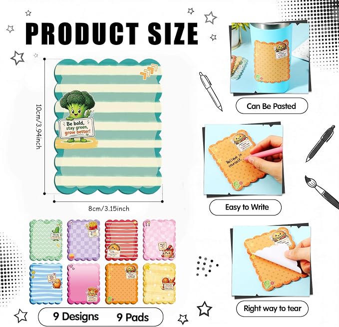Gersoniel 9 Pcs Inspirational Scalloped Sticky Notes, Aesthetic Colorful Sticky - Image 5