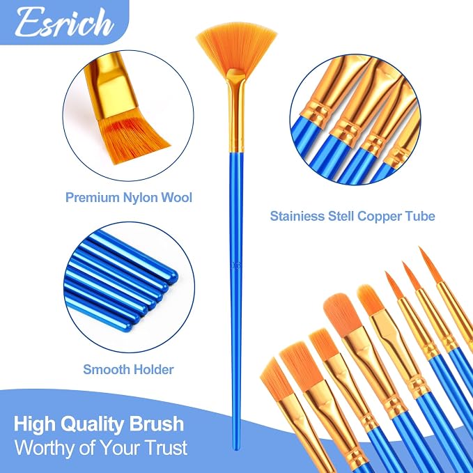 ESRICH 40pack/480pcs Paint Brushes, Nylon Hair Paint Brushes Set Round-Pointed - Image 4