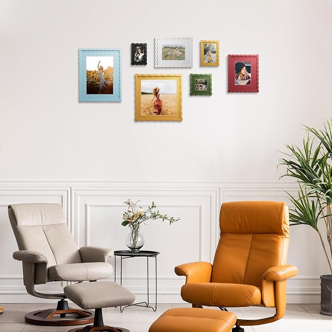 8x8 Picture Frame with Mat for 6x6, Wavy Edge Wooden Real Glass Photo Frame for - Image 7