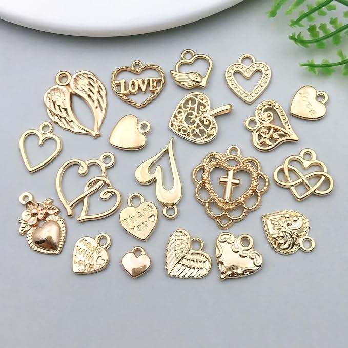 WOCRAFT 60pcs KC Gold Heart Valentine's Day Wedding Charms Bracelet Charms - Image 3