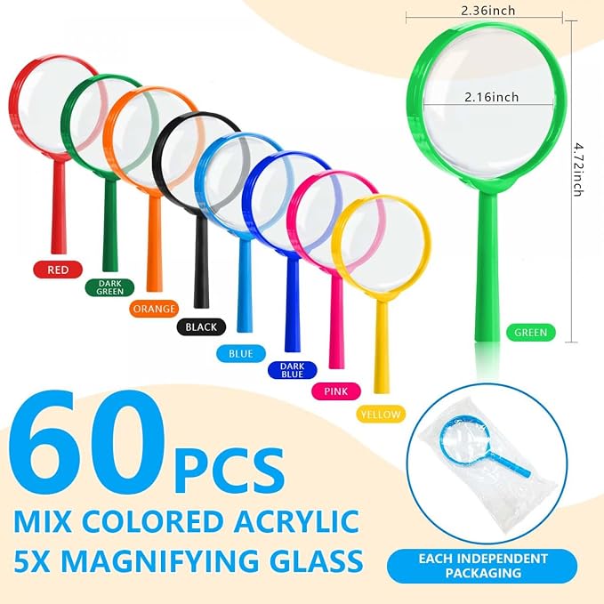 SenseYo 60 PCS Magnifying Glass 5X Mini Kids Magnifying Glass - Image 2