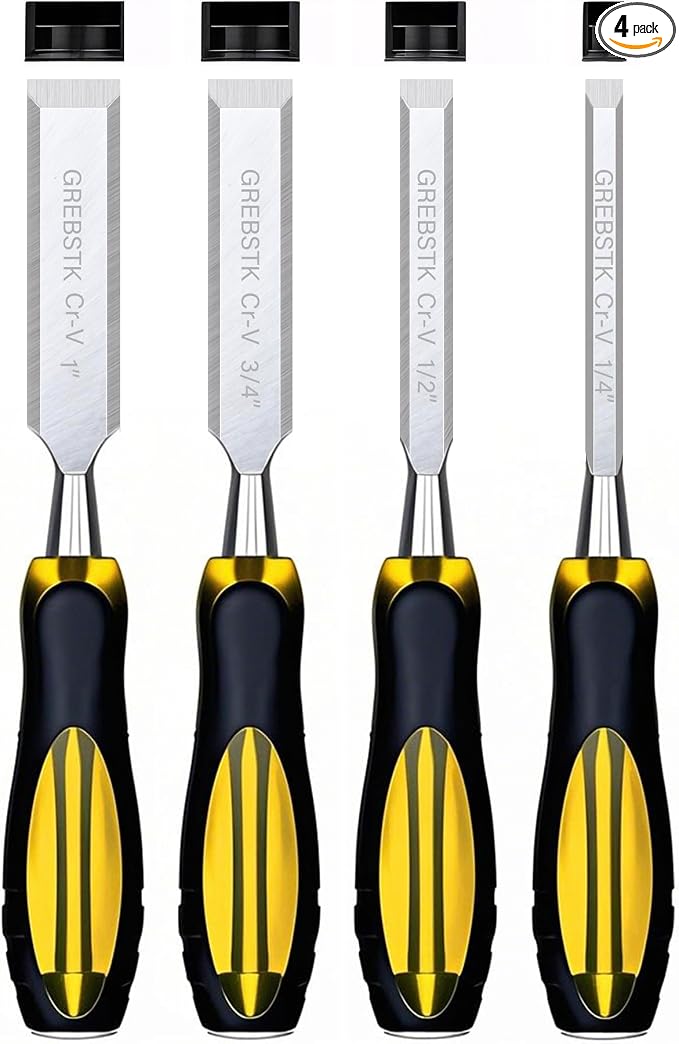 GREBSTK 4-Piece Ultra-Sharp Wood Chisel Set, CR-V Steel Beveled Blades by GREBSTK
