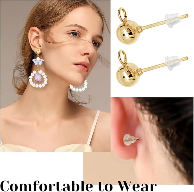 160Pcs Ball Studs for Jewelry Making, Hypoallergenic Ball Earring Studs Round - Image 5