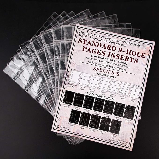 Coin Collecting Pages 5 Sheets 42 Pockets Standard 9Hole Coin Pocket Inserts - Image 5