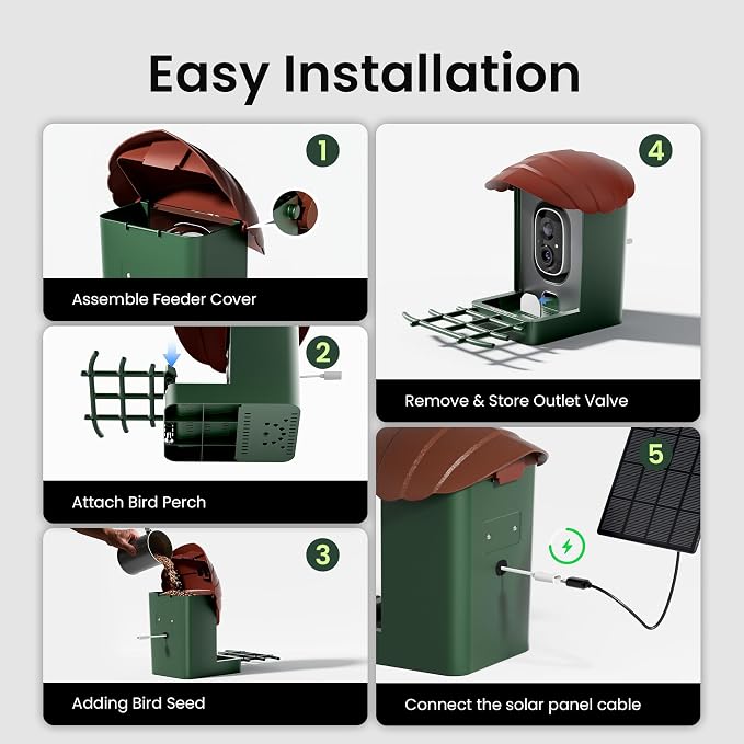 HEAPETS Bird Feeder with Camera Solar Powered, 3K HD Video, AI Bird Recognition - Image 8