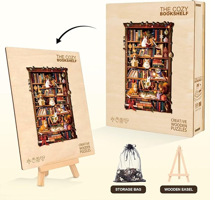 Animal Cozy Bookshelf Puzzles Adults Gifts Wooden 150 Pieces 11.4 * 7.2in - Image 5