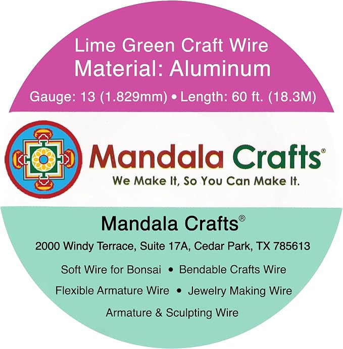 Mandala Crafts 13 Gauge Lime Green Anodized Aluminum Craft Wire, 60 FT | Colored - Image 3