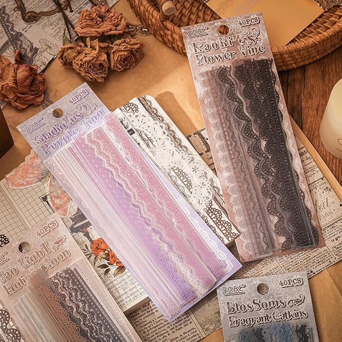 40 Pcs Transparent Lace Stickers - Image 4