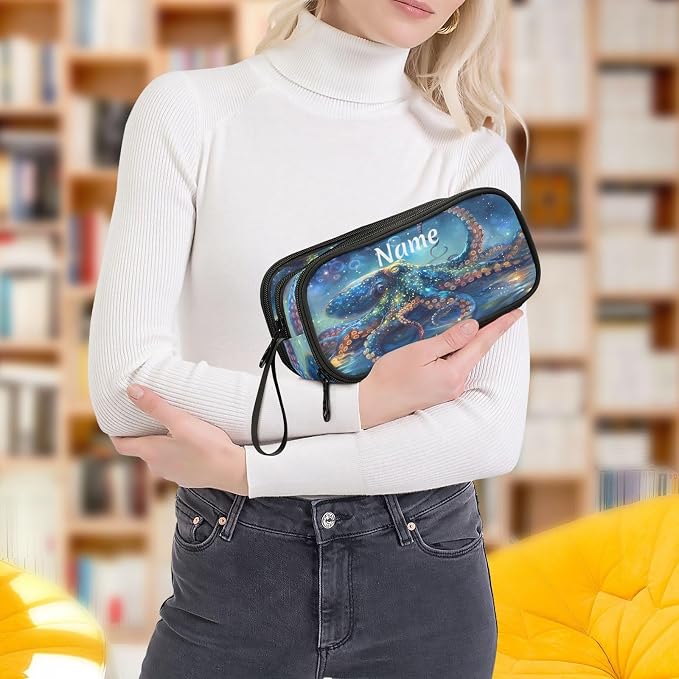 Custom Octopus Galaxy Pencil Case Box Boys Girls Personalized Name Large Pencil - Image 6
