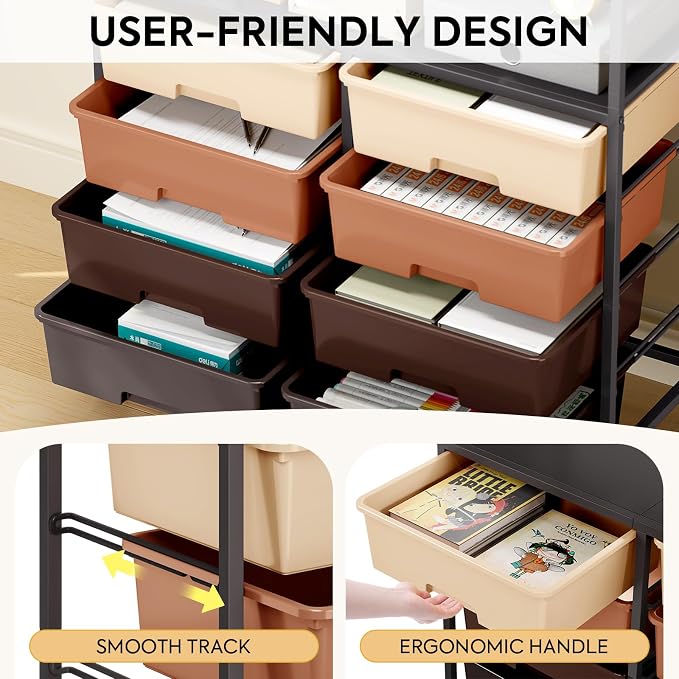 Rolling Cart with 8 Drawers, Storage Drawer Cart with Wooden Tabletop, Lockable - Image 5