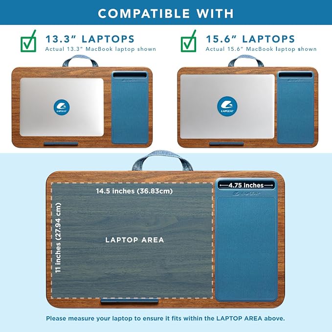 LAPGEAR Home Office Lap Desk – Espresso Blue, Fits 15.6” Laptops - Image 3