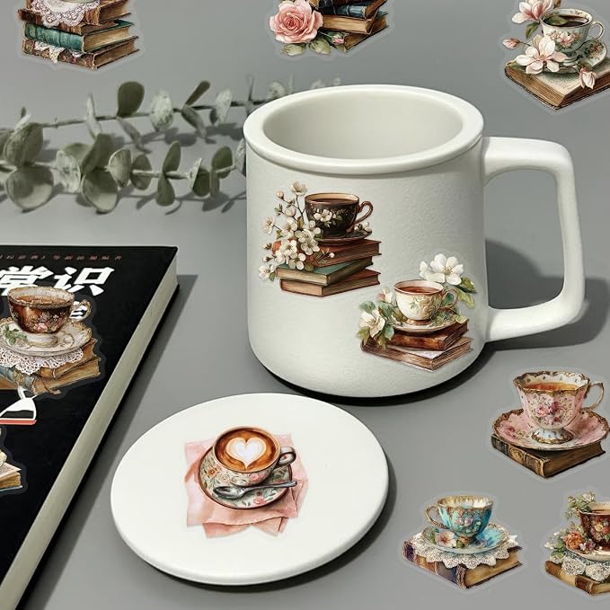 50 Pcs Clear Coffee and Book Aesthetic PET Stickers - Image 3