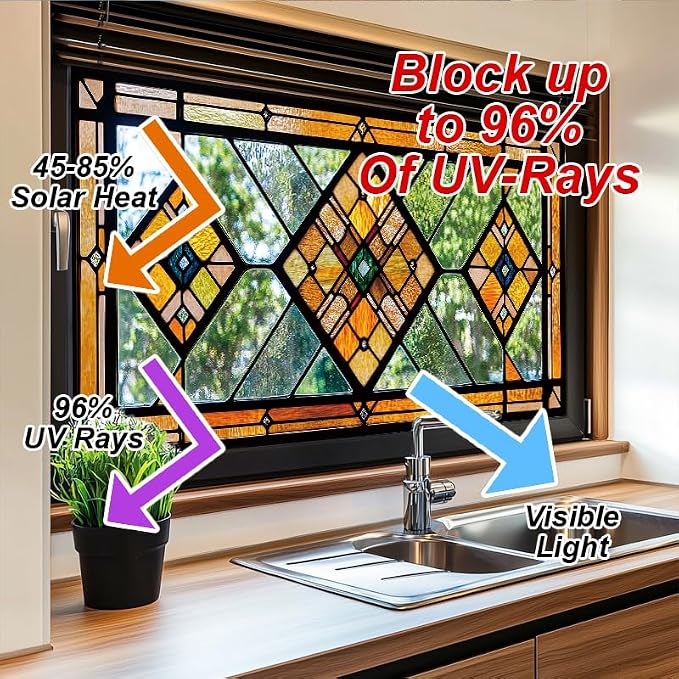 Geometric Stained Glass Window Film 17.7 x 39.3 Inch No Glue Static Cling - Image 4