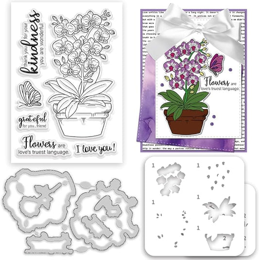 Phalaenopsis Orchid Pot Clear Stamps and Dies by ACRNIGHEET