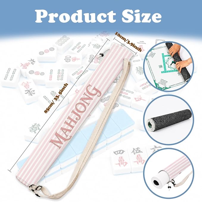 Pink and White Striped Mahjong Mat Bag - Image 2