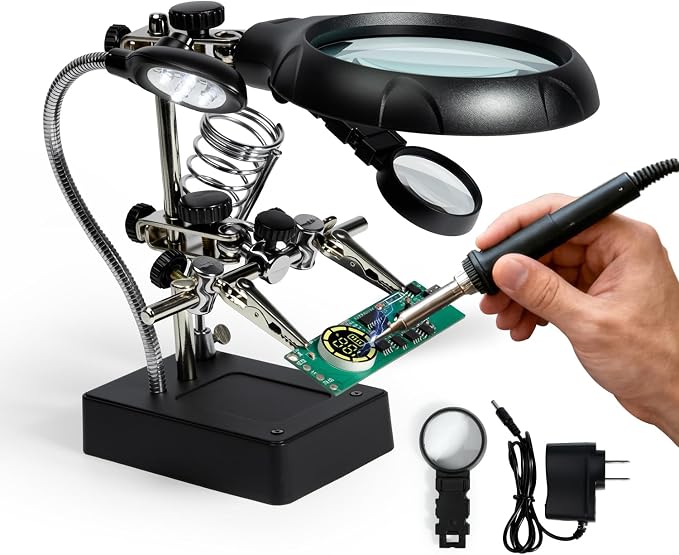 Soldering Helping Hands with LED Light and Magnifier | 2 Alligator Clips by mlogiroa