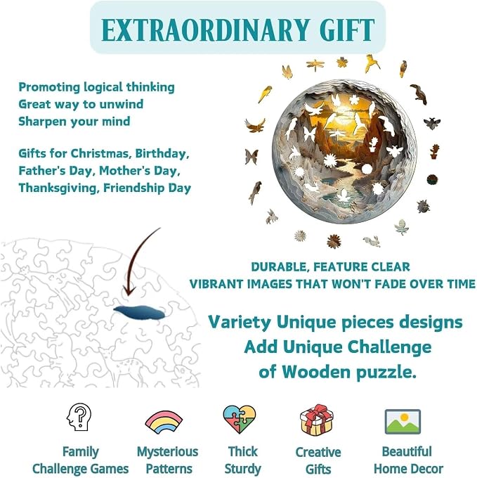 Wooden Puzzles for Adults, 3D Vision Inside Wooden Puzzles 500 Pieces, Unique - Image 3
