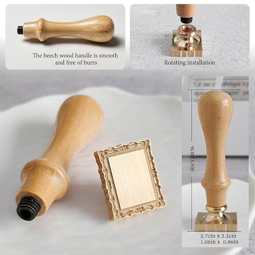 Frame Wax Seal Stamp, 3D Embossed Relief Carving Brass Head and Wood Handle - Image 3