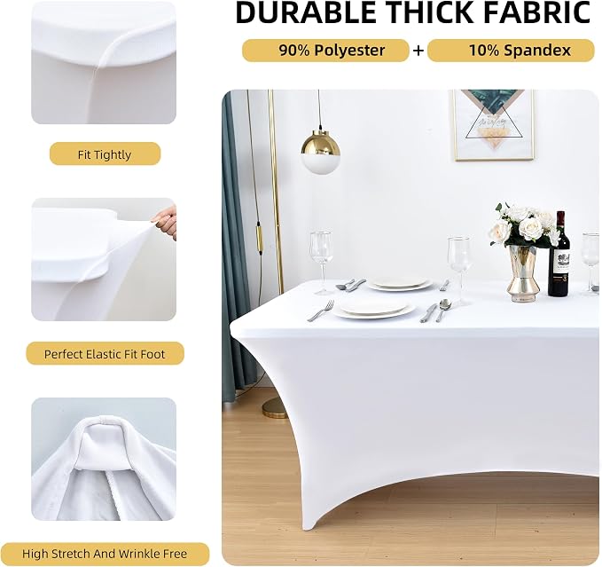6-Pack 8ft White Spandex Table Covers - Image 2