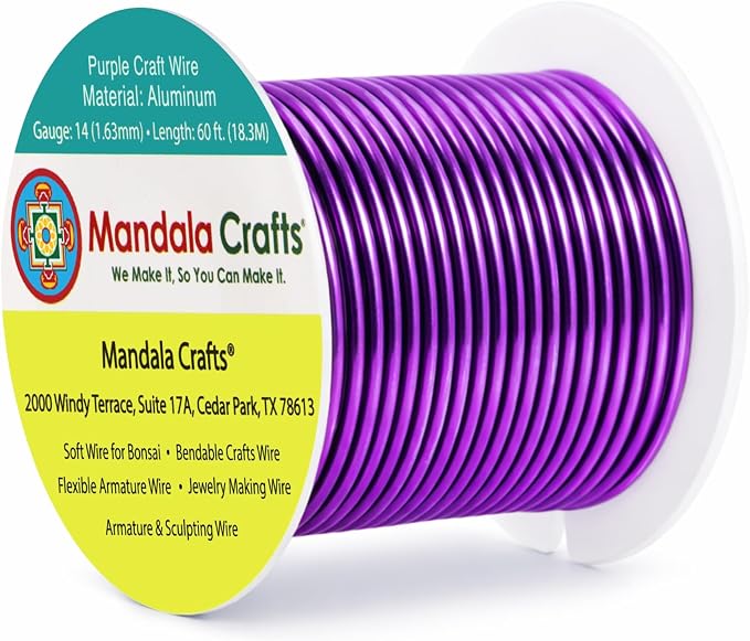 Mandala Crafts 14 Gauge Purple Anodized Aluminum Craft Wire, 60 FT | Colored by MandalaCrafts