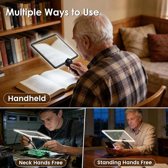 Magnifying Glass with Light for Reading, Rechargeable 5X Full Page 9.25" x 6.5" - Image 4
