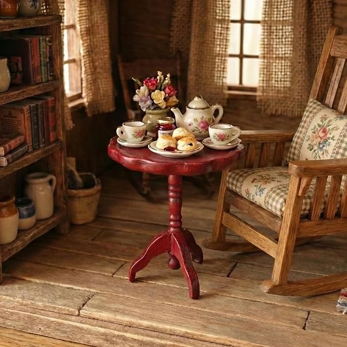 1:12 Scale Miniature End Table Wooden Round Side Table Dollhouse Furniture - Image 6