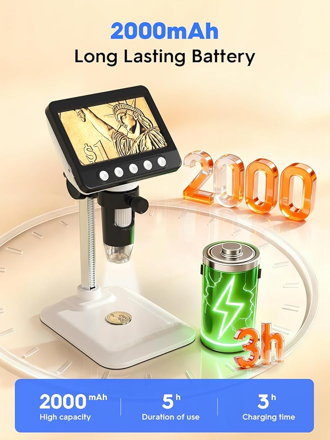 Coin Microscope, 4.3" LCD USB Digital 1000X 1080P Coin Magnifier | 8 Adjustable - Image 9