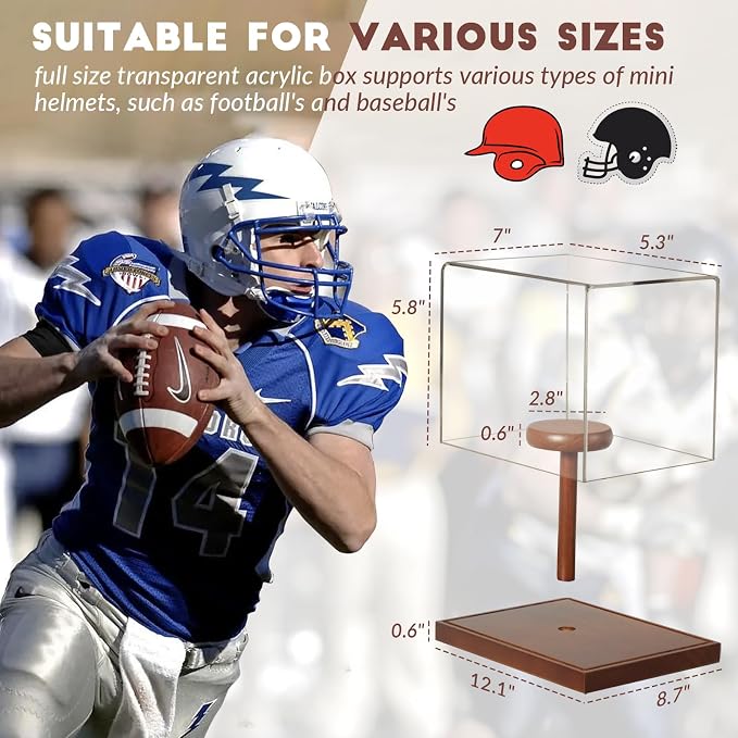 JupDec Mini Helmet Display Case, Acrylic Clear 1/2 Football Helmet Showcase - Image 3