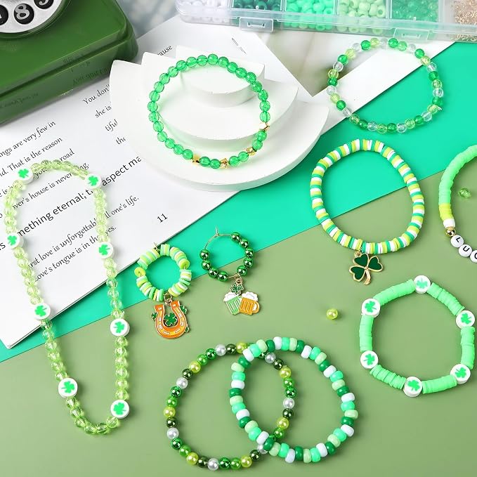 UPINS St Patricks Day Bracelet Kit Shamrock Green Beads - Image 4