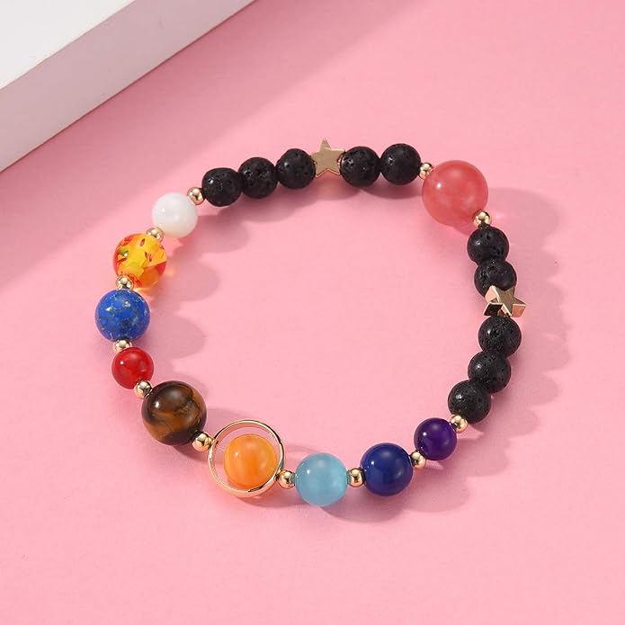Women Stone Bead Charm Bracelet Universe Galaxy the Eight Planets Nine Planets - Image 5