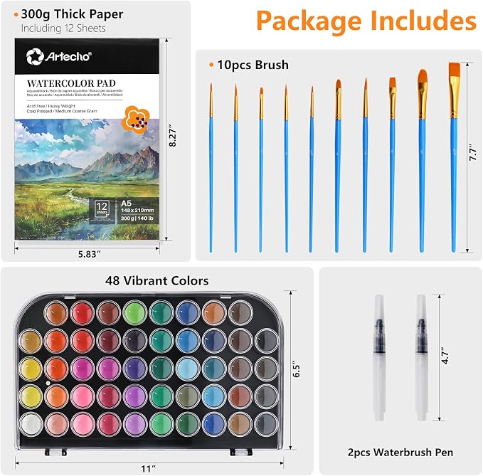 Artecho 48 Colors Watercolor Paint Set - Image 2