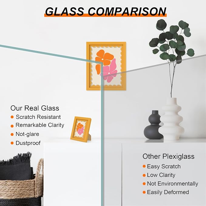 8x10 Picture Frame with Real Glass, Wooden cute 8 x 10 Photo Frame with Wavy Mat - Image 2