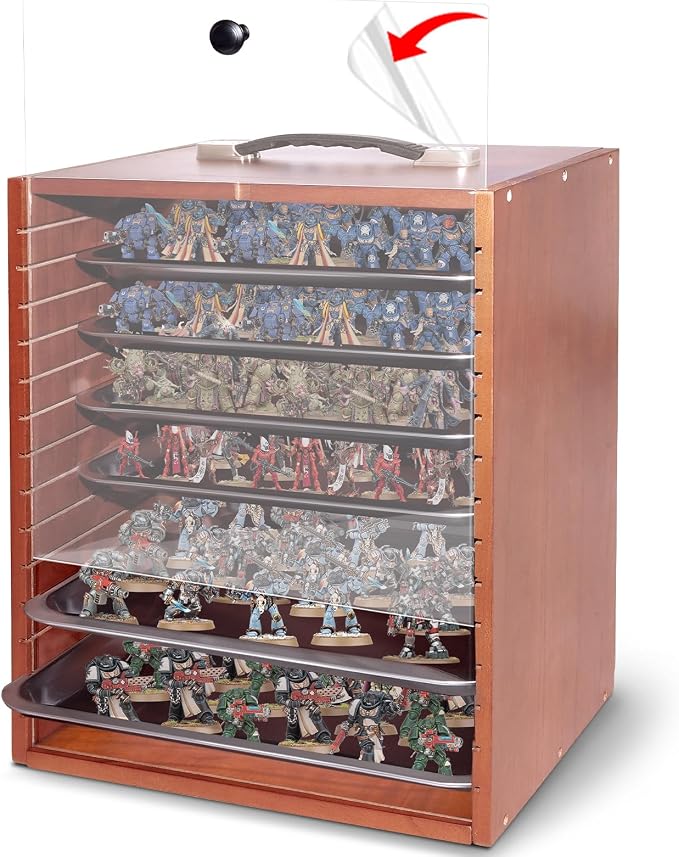 Miniature Display Case with 6 Removable Trays, Wooden Collectibles Storage Box by XIDIHF