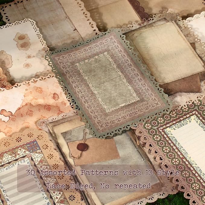 30 Sheets Lace Edged Vintage Scrapbook Paper, Scrapbooking, Letter Writing - Image 3