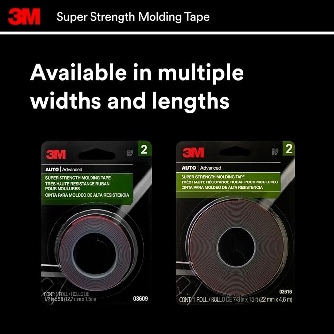 3M Super-Strength Molding Tape, 1/2 in x 15 ft, High Strength Double-Sided - Image 10
