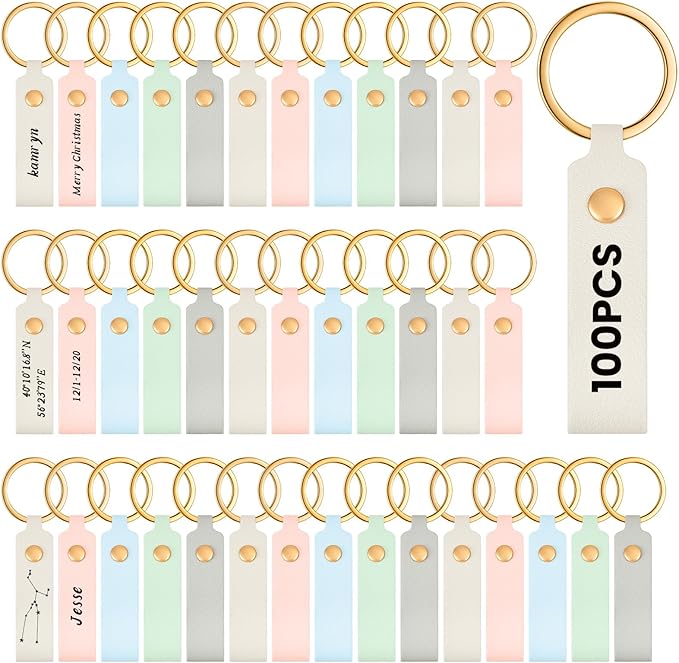 Wavyknot 100 Pcs PU Leather Keychain Blanks Bulk Laser Engraving Blanks by Wavyknot