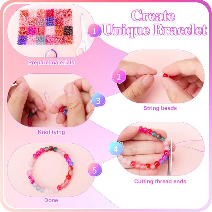 XSEINO About 7200+ pcs 6mm Glass Beads Bracelet Making Kit, 144 Assorted - Image 5