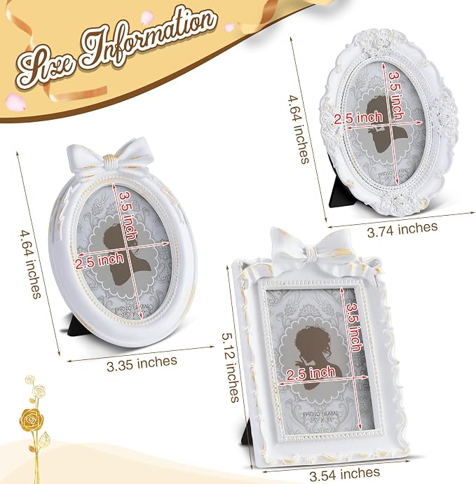 Vicenpal 3 Pcs Tiny Picture Ornate Frames 2.5 x 3.5 Inch Small Vintage Oval - Image 3