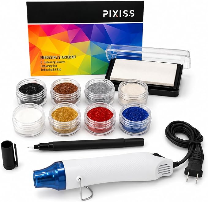 Embossing Kit with Heat Tool Bundle, Embossing Powders, Complete Embossing by PIXISS