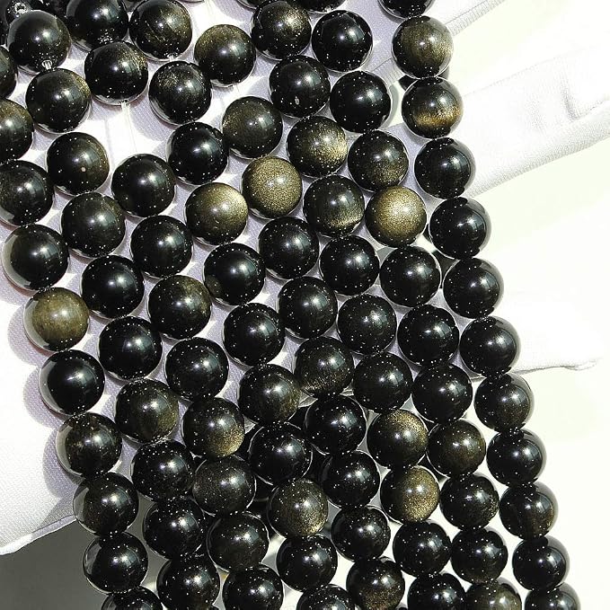 MJDCB 5A Natural Stone Beads Gold Obsidian Round Loose Beads - Image 6